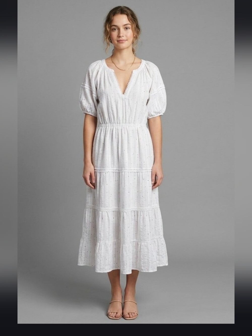 Betsey Johnson White Color Speckled Cotton Blend Midi Dress Small